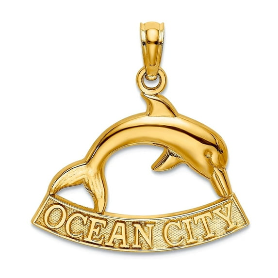 14k Gold Ocean City Under High Polish Dolphin 2-d Charm 15.6x20.9mm Wide 1.5mm Thick Pendant Necklace for Women