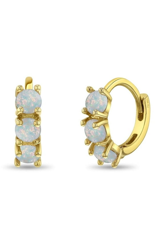 14k Gold Opal Pronged 7mm Baby / Toddler / Kids Earrings Hoop