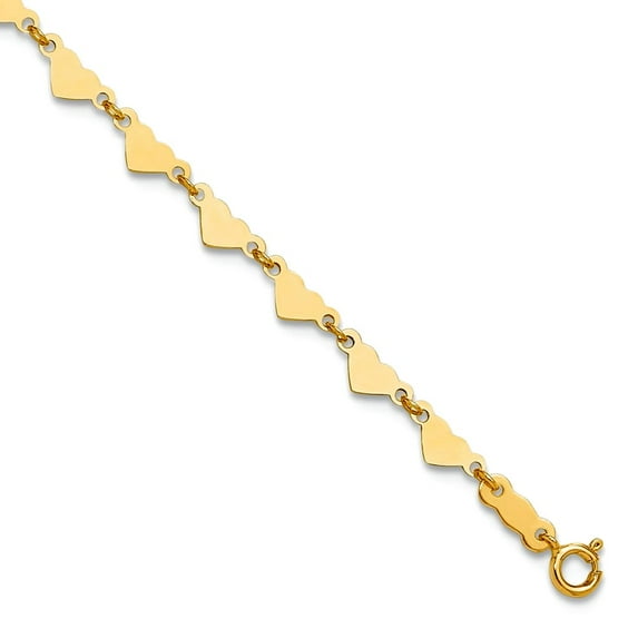 14k Gold Oval Link Chain With Love Hearts Plus 1in Ext Anklet 10 Inch 1mm Wide Anklet for Women and Men