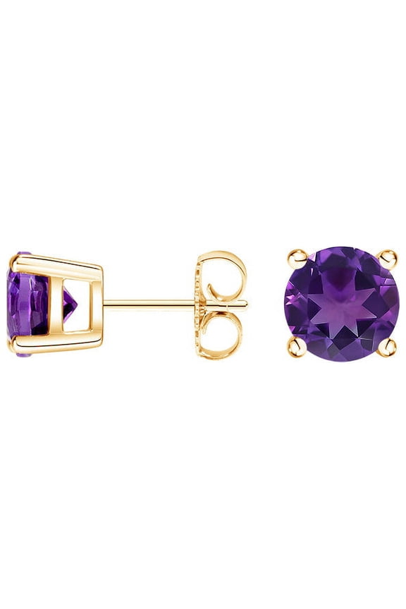14k Gold Over 925 Sterling Silver Amethyst Stud Earrings