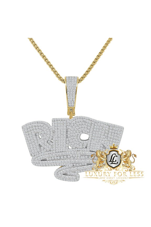 14k Gold Over Real Silver Simulated Diamond Big RICH Money Forever Pendent Charm