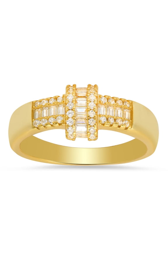 14k Gold Over Silver Baguette Twist Cubic Zirconia CZ Ring