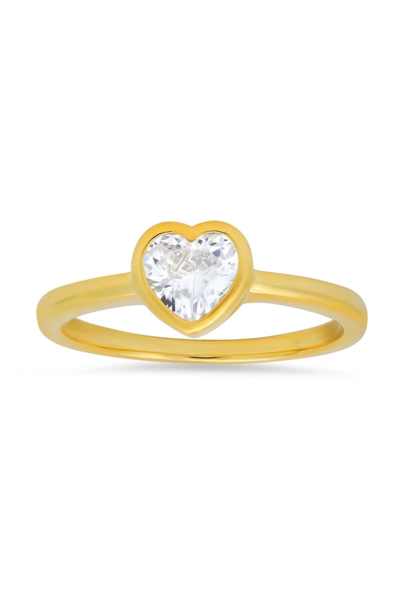 14k Gold Over Silver Bezel-set Heart Cubic Zirconia CZ Ring