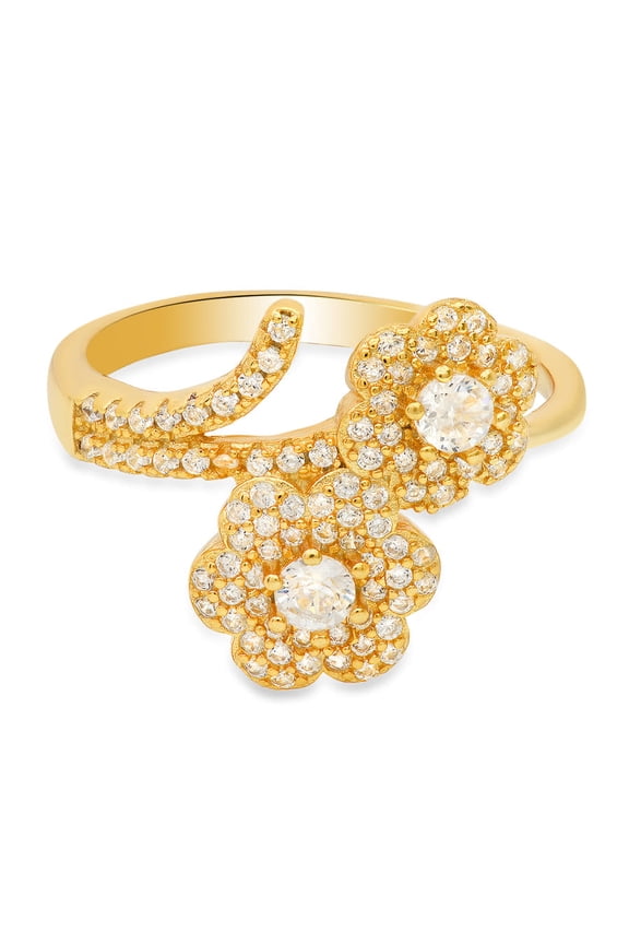 14k Gold Over Silver Cubic Zirconia CZ Flower Ring