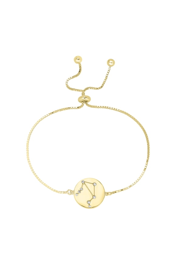 14k Gold Over Sterling Silver Libra Zodiac Crystal Bracelet with Adjustable Chain, 5 to 9 Inches