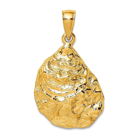 14k Gold Oyster Shell 2-d / Textured and High Polish Charm 27x16.3mm Wide 4.2mm Thick Pendant Necklace for Women
