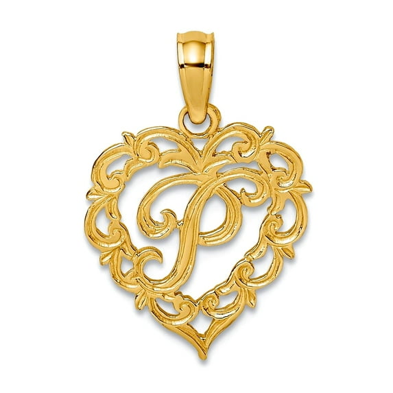 14k Gold P Script Letter Name Personalized Monogram Initial In Love Heart Pendant Necklace 17.3x12.57mm Wide 0.6mm Thick