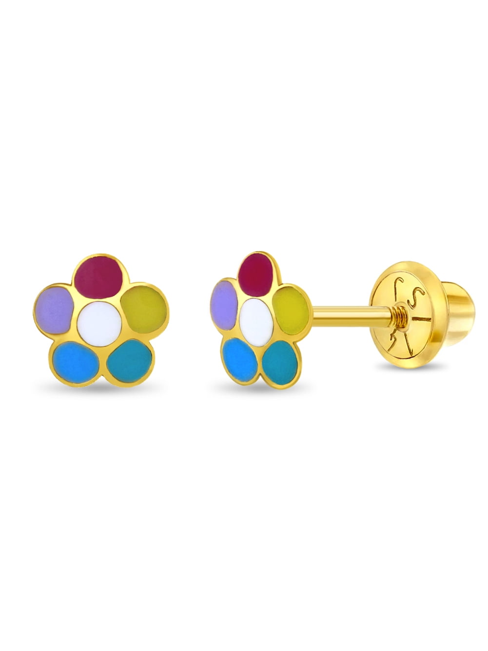 14k Gold Petite Petals Baby / Toddler / Kids Earrings Safety Screw Back