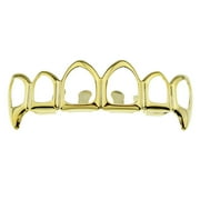 14k Gold Plated 6 Open Face Fang Grillz Six Tooth Top Row Upper Teeth Hollow Hip Hop Vampire Grills