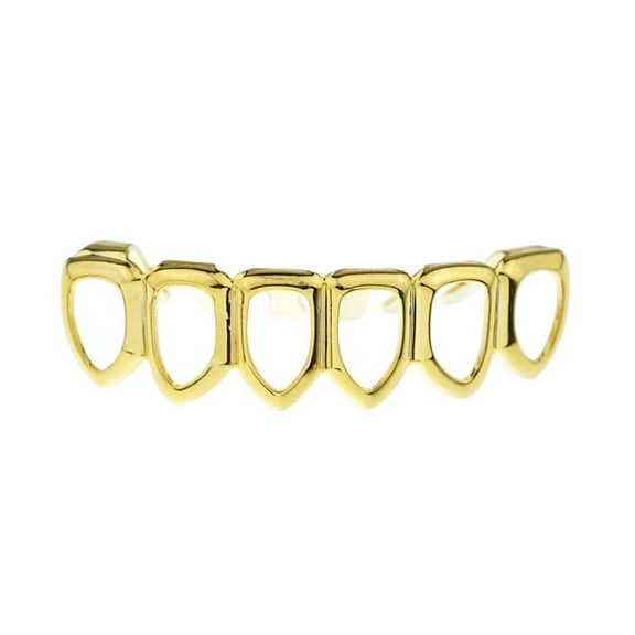 14k Gold Plated 6 Open Face Grillz Six Tooth Lower Row Bottom Teeth Hip Hop Grills