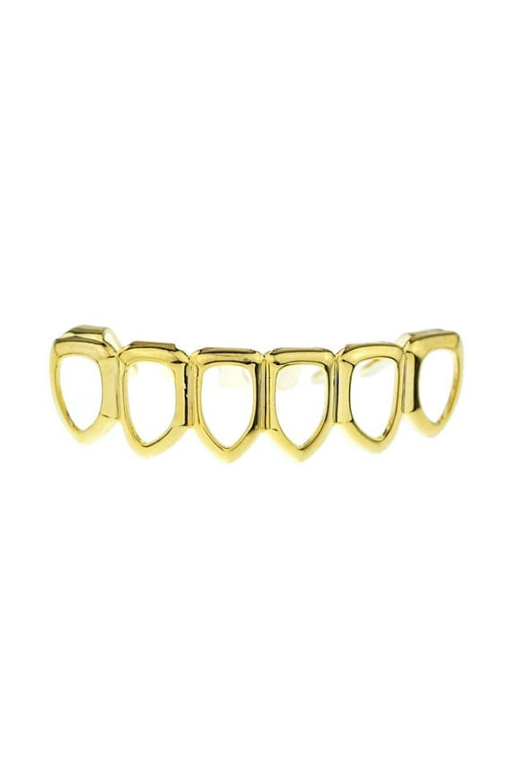 14k Gold Plated 6 Open Face Grillz Six Tooth Lower Row Bottom Teeth Hip Hop Grills