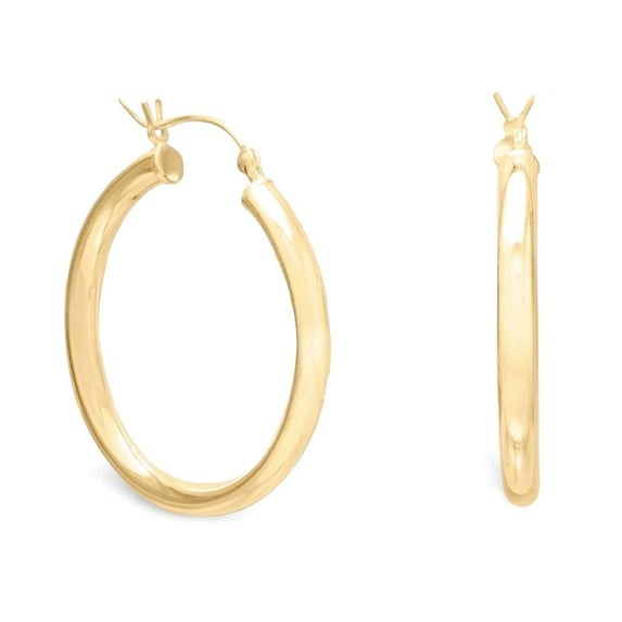 14k Gold Plated 925 Sterling Silver 3mm X 35mm Gold Plated Click Hoop 3mm X 35mm Earrings Hoop Earring for Women