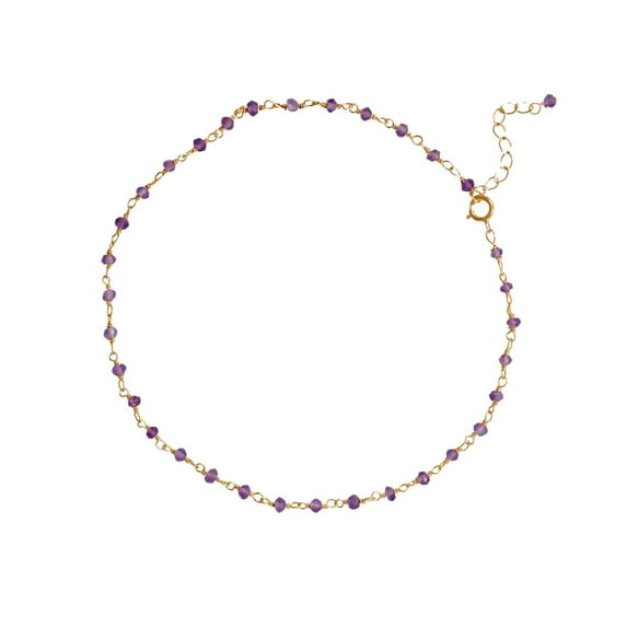 14k Gold Plated 925 Sterling Silver 9.5 Inch + 1 Inch Bead Anklet Inch 2.7mm Amethyst Beads Anklet for Women