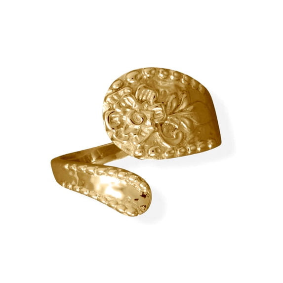 14k Gold Plated 925 Sterling Silver Floral Spoon Ring is Slightly Adjustable Size 7 Ring for Women