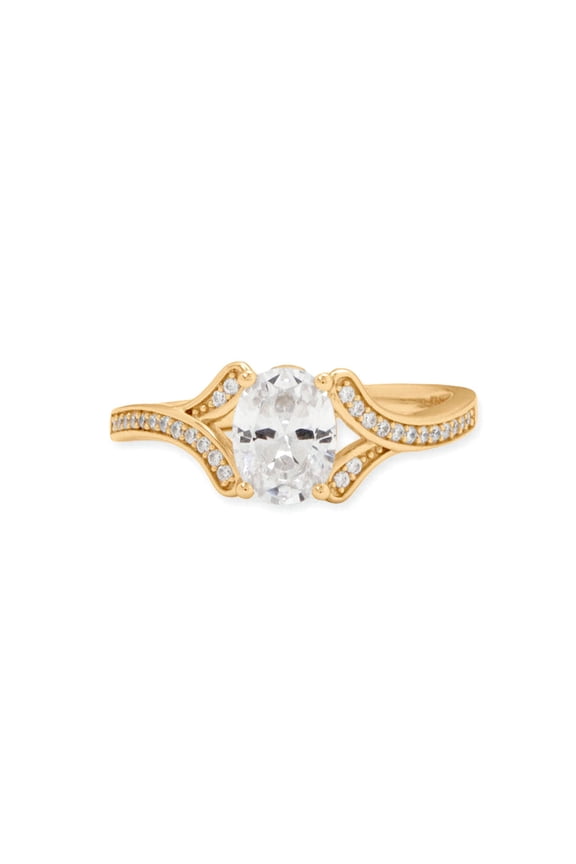 14k Gold Plated 925 Sterling Silver Oval and Pave CZ Ring 8mm X 6mm CZ 1mm CZs an Eye-Catching CZ Size 6 Ring for Women
