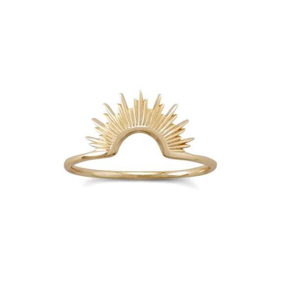 14k Gold Plated 925 Sterling Silver Sunburst Ring Intricate Sun Design a 1.2mm Wide Band Size 5 Ring for Women and Men