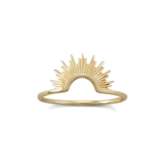 14k Gold Plated 925 Sterling Silver Sunburst Ring Intricate Sun Design a 1.2mm Wide Band Size 8 Ring for Women and Men