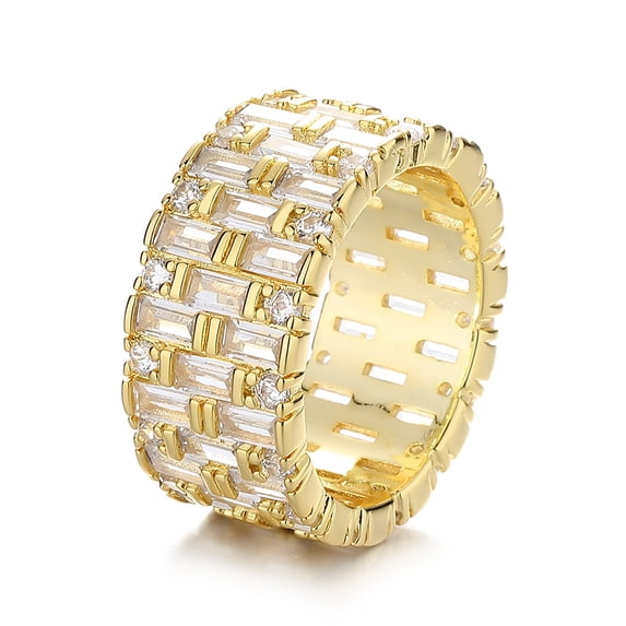 14k Gold Plated Baguette and Brilliant Cut Crystal Eternity Band Ring ...