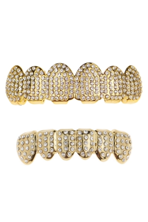 14k Gold Plated Best Grillz Set Top & Bottom Micro Pave Bling Teeth Hip Hop Grills Set