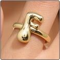 thumbnail image 1 of 14k Gold Plated Bubble Letters Ring For Women，Dainty Balloon Initial Letter Adjustable Charm Rings Open Simple Alphabet A-Z Fashion Gift Jewelry, 1 of 11