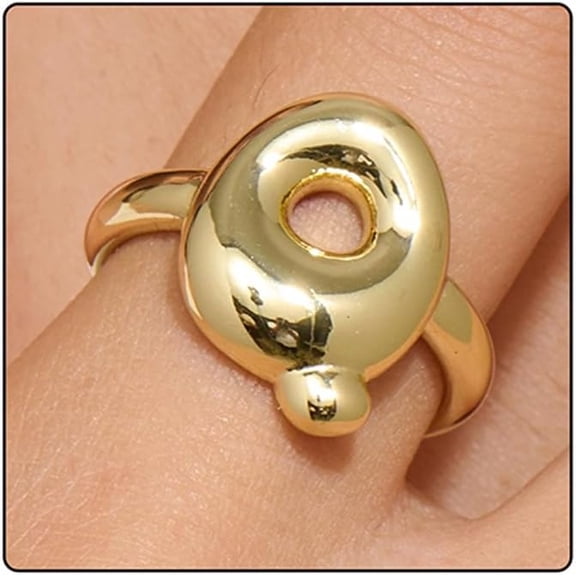 14k Gold Plated Bubble Letters Ring For Women,Dainty Balloon Initial Letter Adjustable Charm Rings Open Simple Alphabet A-Z Fashion Gift Jewelry