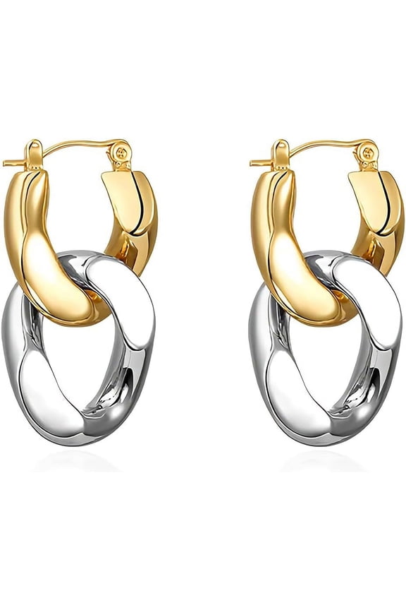 14k Gold Plated Chunky Earring Cuban Link Chain Circle Hoop Earrings Paperclip Link Chain Jewelry Drop Dangle Earrings set for Women Adult