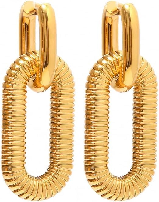 Two Tone Hoop Earrings For Women - Chunky Cuban Link Chain Drop Dangle Statement Jewelry, Gold & Silver