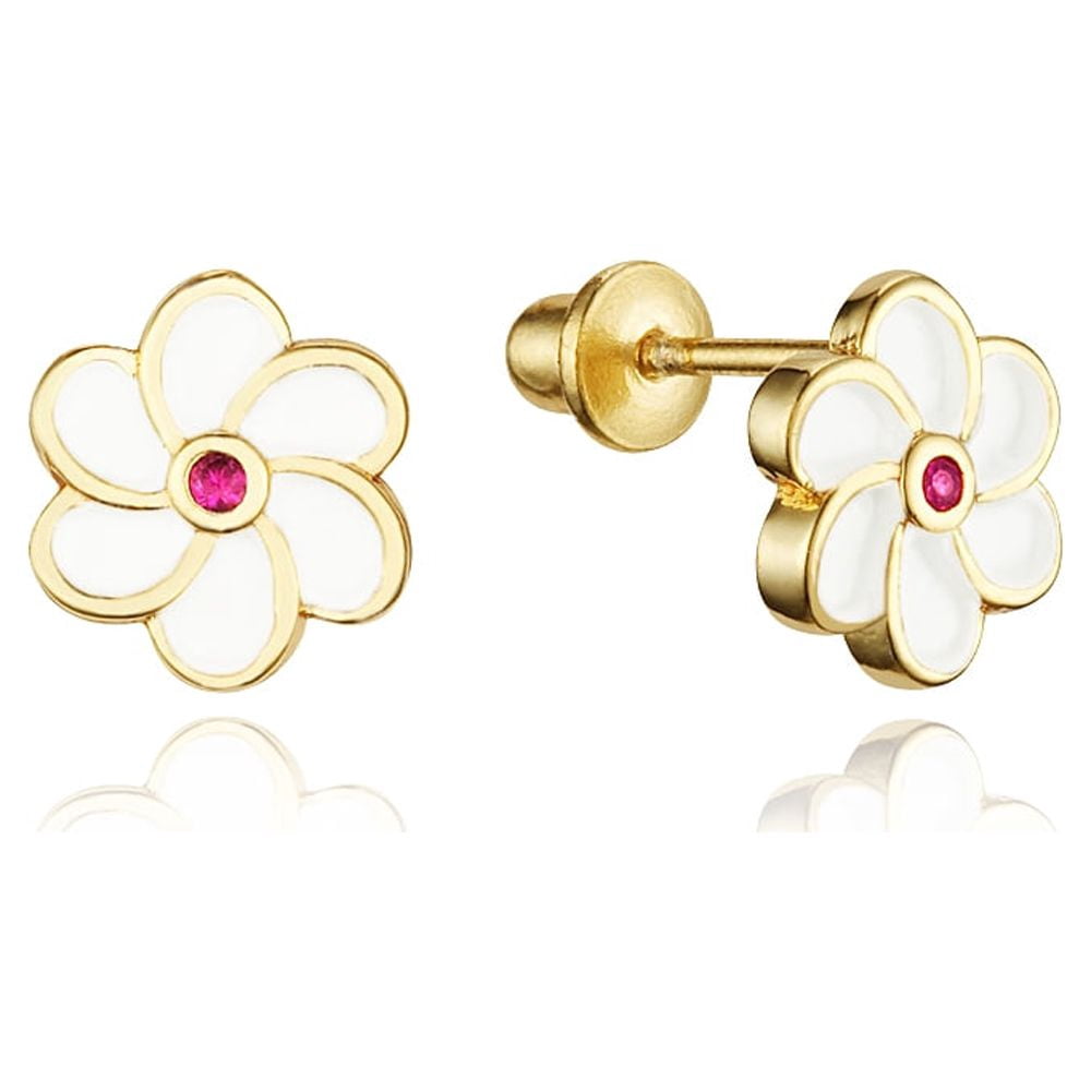 14k Gold Plated Flower Earrings – Cubic Zirconia, Sterling Silver Screwback Posts, For Baby Girls & Kids