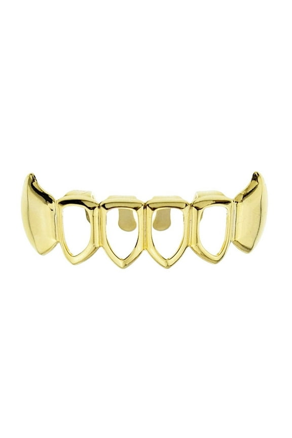 14k Gold Plated Fang Grillz 4 Four Open Face Teeth Grills Lower Bottom Hip Hop Vampire Fangs