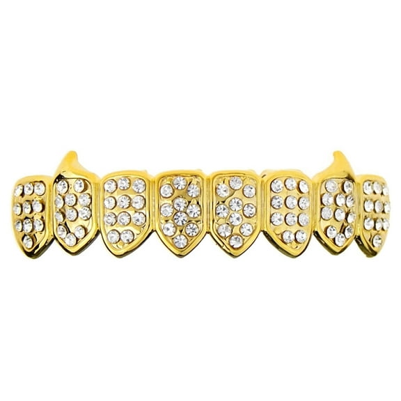 14k Gold Plated Fang Grillz Eight Tooth Bottom 8 Teeth Hip Hop Mens Vampire Bling Grills