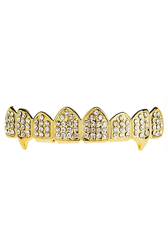 14k Gold Plated Fang Grillz Eight Tooth Top 8 Teeth Hip Hop Mens Vampire Bling Grills