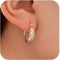 thumbnail image 1 of 14k Gold Plated Feather Filigree Hoop Earrings for Women Cute 925 Sterling Silver Post Leaf with CZ Animals Huggie Earring Women's Round Hypoallergenic Earring Jewelry Gifts to Daughter, 1 of 11