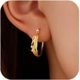 thumbnail image 1 of 14k Gold Plated Feather Filigree Hoop Earrings for Women Cute 925 Sterling Silver Post Leaf with CZ Animals Huggie Earring Women's Round Hypoallergenic Earring Jewelry Gifts to Daughter, 1 of 6