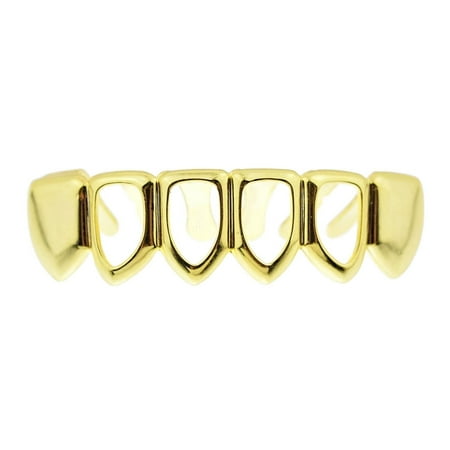14k Gold Plated Grillz 4 Four Open Face Teeth Bottom Row Lower Hip Hop Rapper Grills