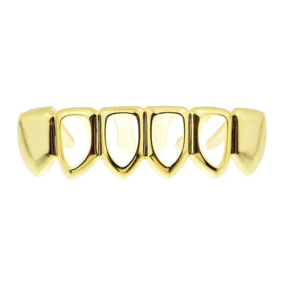 14k Gold Plated Grillz 4 Four Open Face Teeth Bottom Row Lower Hip Hop Rapper Grills