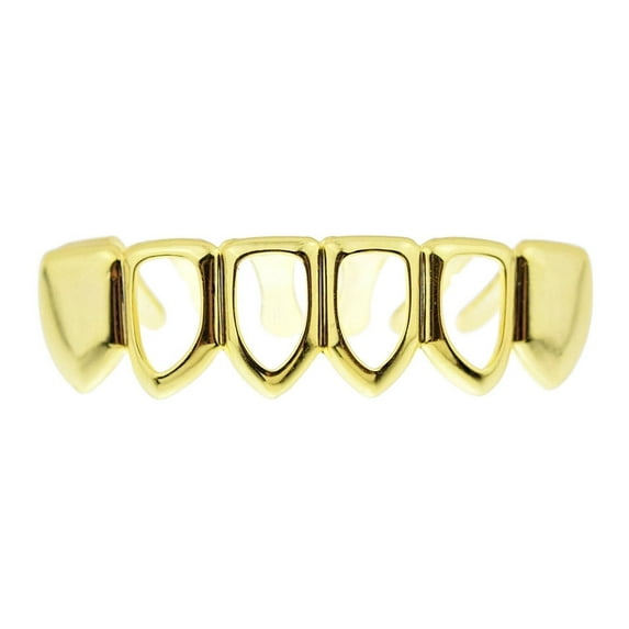 14k Gold Plated Grillz 4 Four Open Face Teeth Bottom Row Lower Hip Hop Rapper Grills