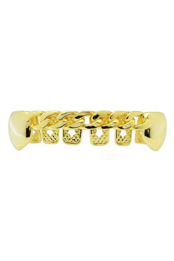 14k Gold Plated Grillz Cuban Link Plain Lower Bottom Teeth Row Hip Hop Rapper Grills