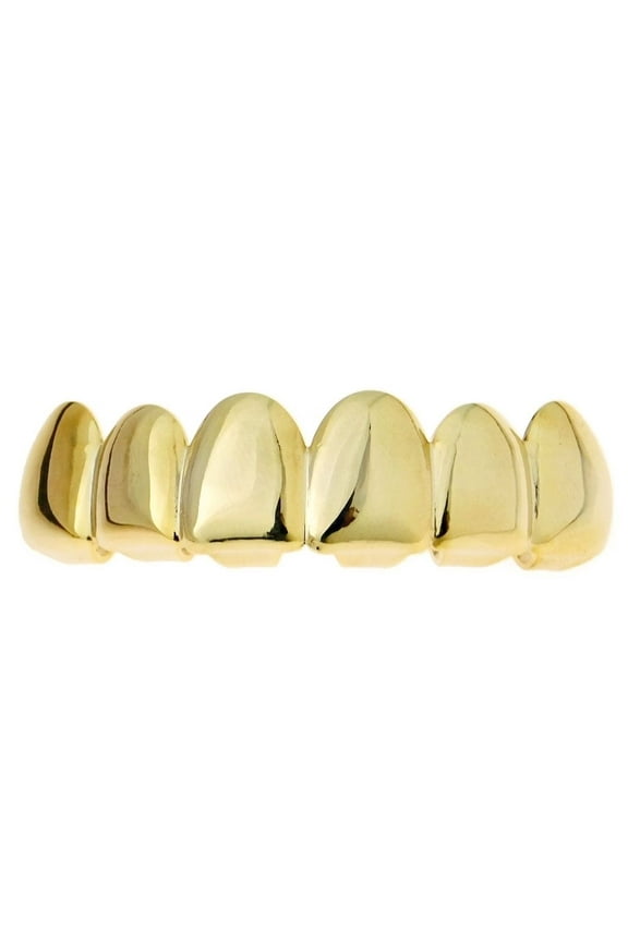 14k Gold Plated Grillz Deeper-Cut Grill 6 Top Teeth Plain Pre-Made Hip Hop Grills