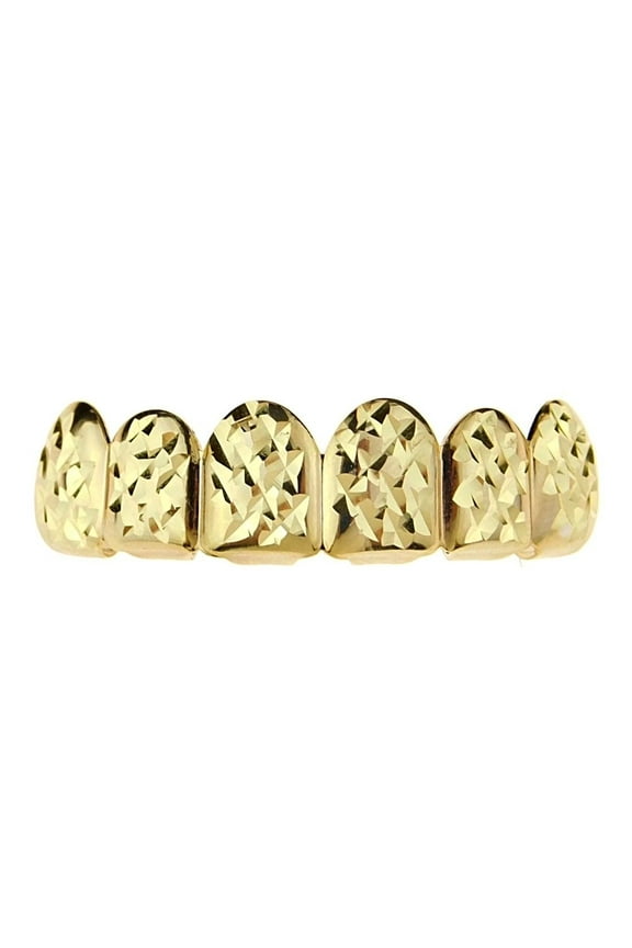 14k Gold Plated Grillz Diamond-Cut Bling Grill Top Upper Six 6 Teeth Hip Hop Mouth Grills