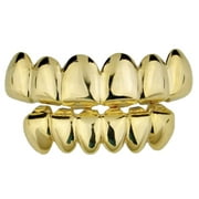 14k Gold Plated Grillz Set Deeper-Cut Grill 6 Top & Six Bottom Teeth Pre-Made Hip Hop Grills