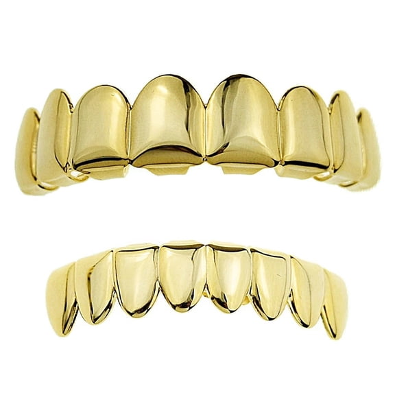 14k Gold Plated Grillz Set Eight Top Upper Teeth And 8 Bottom Eight Lower Plain Teeth Hip Hop Grills