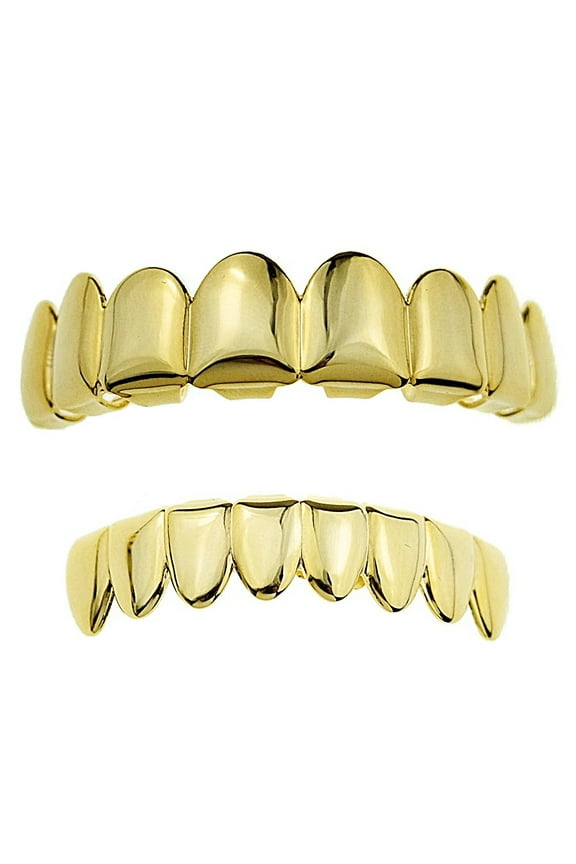 14k Gold Plated Grillz Set Eight Top Upper Teeth And 8 Bottom Eight Lower Plain Teeth Hip Hop Grills