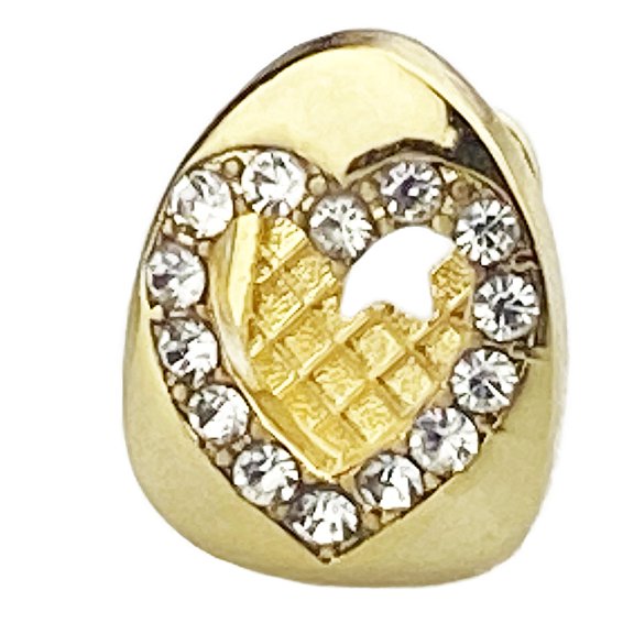 14k Gold Plated Heart Shape Tooth Iced One Top Single Open Face Teeth Cap Bling Grillz