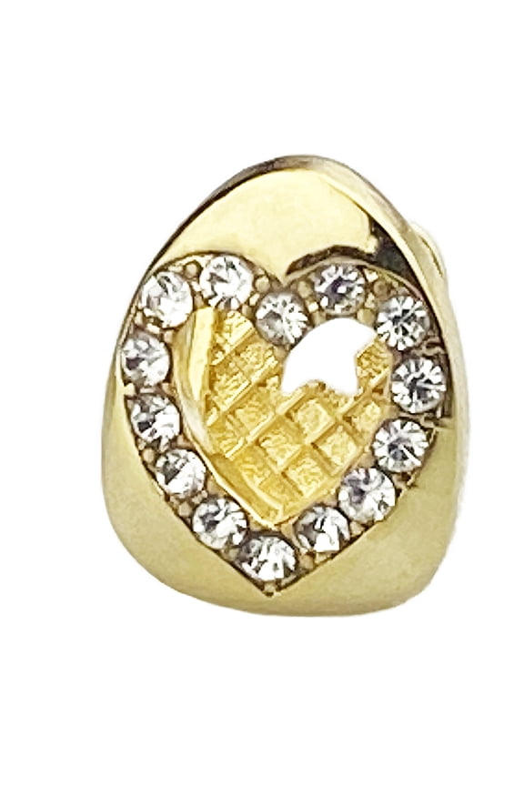 14k Gold Plated Heart Shape Tooth Iced One Top Single Open Face Teeth Cap Bling Grillz