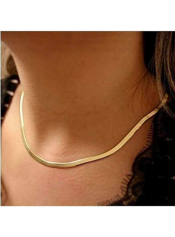 14k Gold Plated Herringbone Necklace, snake Chain, Gift For Mom, Mother's Day Mens, women's, Teens