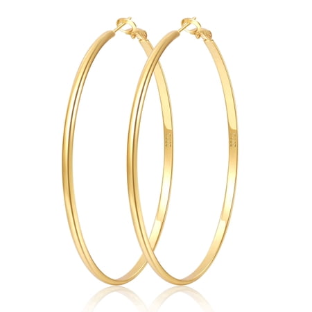 YOUNGYUE 14K Gold Plated Hoop Earrings Hypoallergenic Thin Big Hoop Earring Lightweight Large Thin Gold Plated Hoops Earrings for Women 50MM