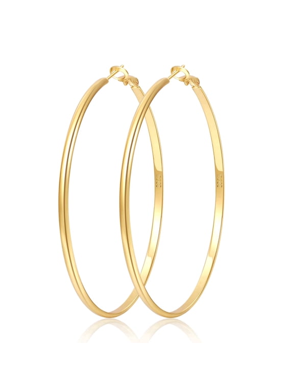 14K Gold Plated Hoop Earrings Hypoallergenic Thin Big Hoop Earring Lightweight Large Thin Gold Plated Hoops Earrings for Women 50MM