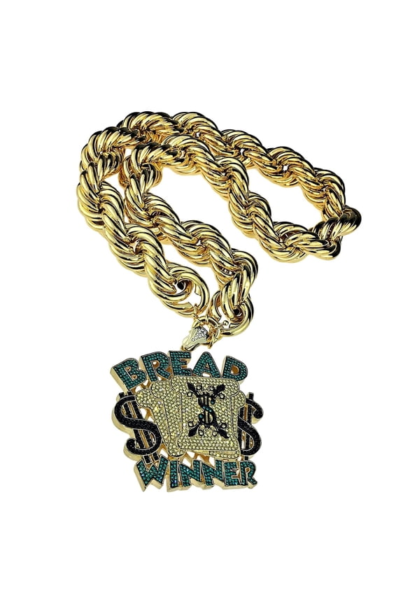 14k Gold Plated Huge Rope 1980's Rapper Style Hip Hop Chain Bread Winner Bling Pendant Necklace 30MM x 30" Inch