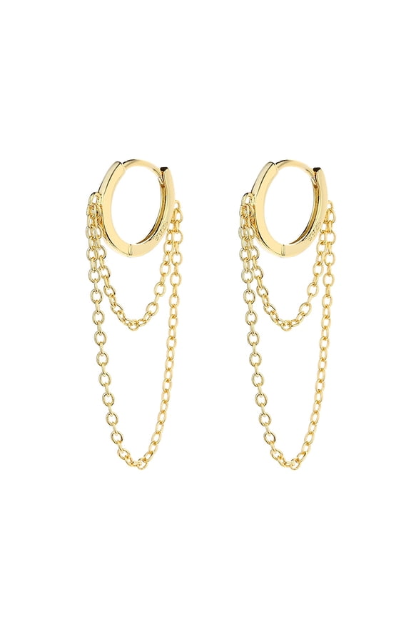 14k Gold Plated Huggie Hoop Double Chain Earring