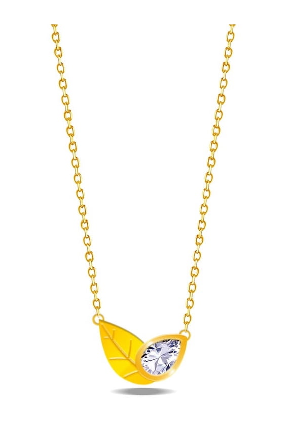 14k Gold Plated Jewelry 5A Pear Shape Cubic Zirconia Love Tree Leaf Clavicle Chain Women Necklace